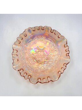 Vintage Imperial Glass Double Dutch Windmill Carnival Glass Bowl Iridescent Pink